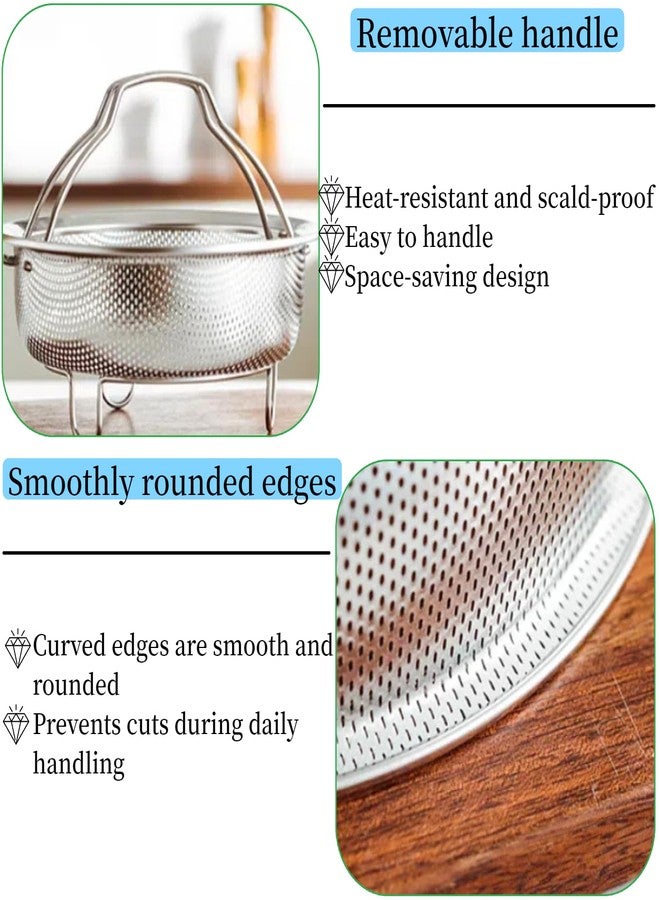 LYCNAGOGUE Stainless Steel Steamer Basket Food Grade Stainless Steamer Multipurpose Perforated Strainer Colander Basket Carrying Handle Three Legged Stand Vegetable and fruit strainer kitchen utensils (Diameter 22cm/8.7'') - Image 5